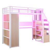 HOCHBETT 90/200 cm DE-01506, in Weiß, mit Kleiderschrank, Schreibtisch und LED-Lichtleiste - Weiß, Metall (90/200cm) - ComfortXL