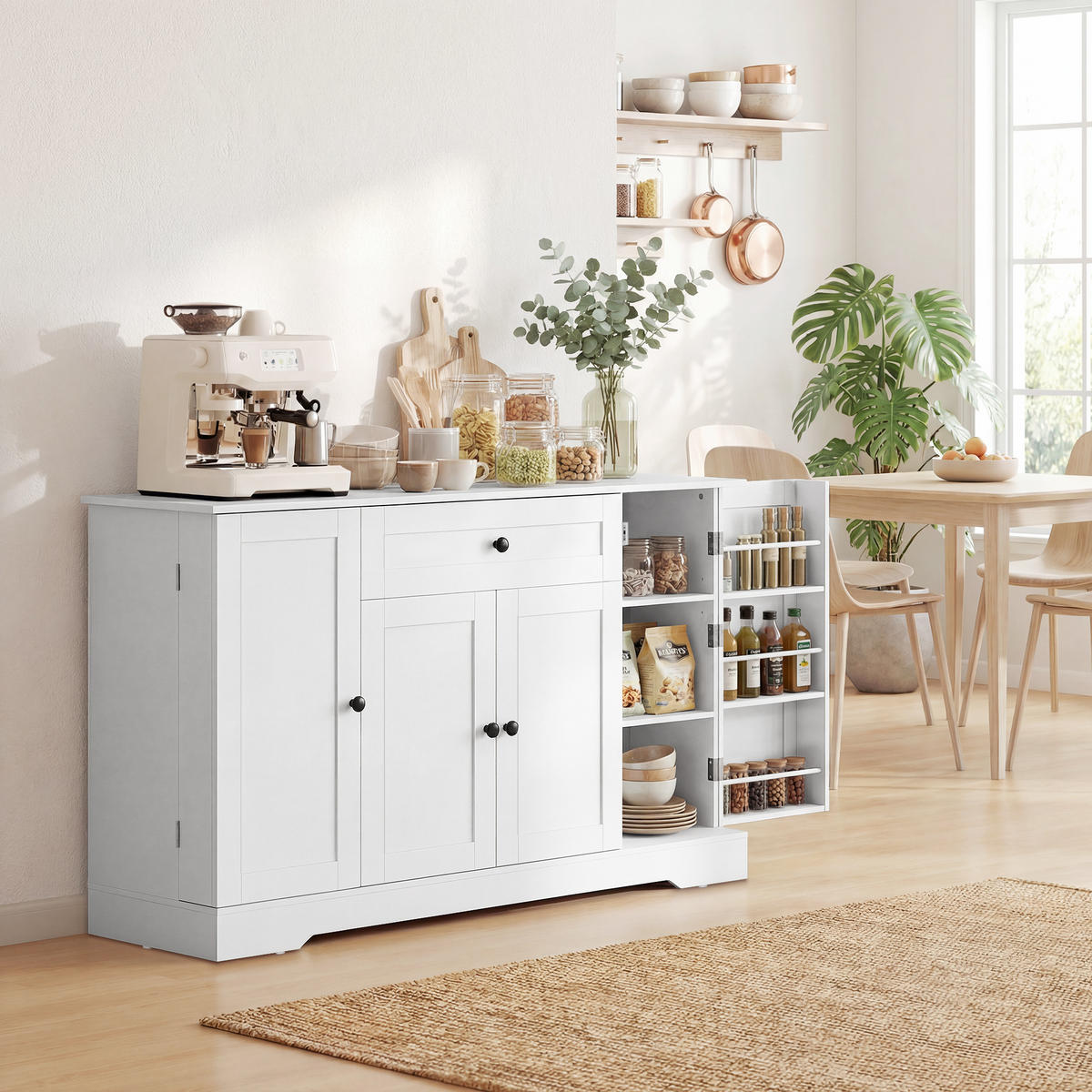 SIDEBOARD Weiß, 4 Türen, 1 Schublade, 140/40/80 cm - Weiß, Holz (140/80/40cm) - PANGIVO