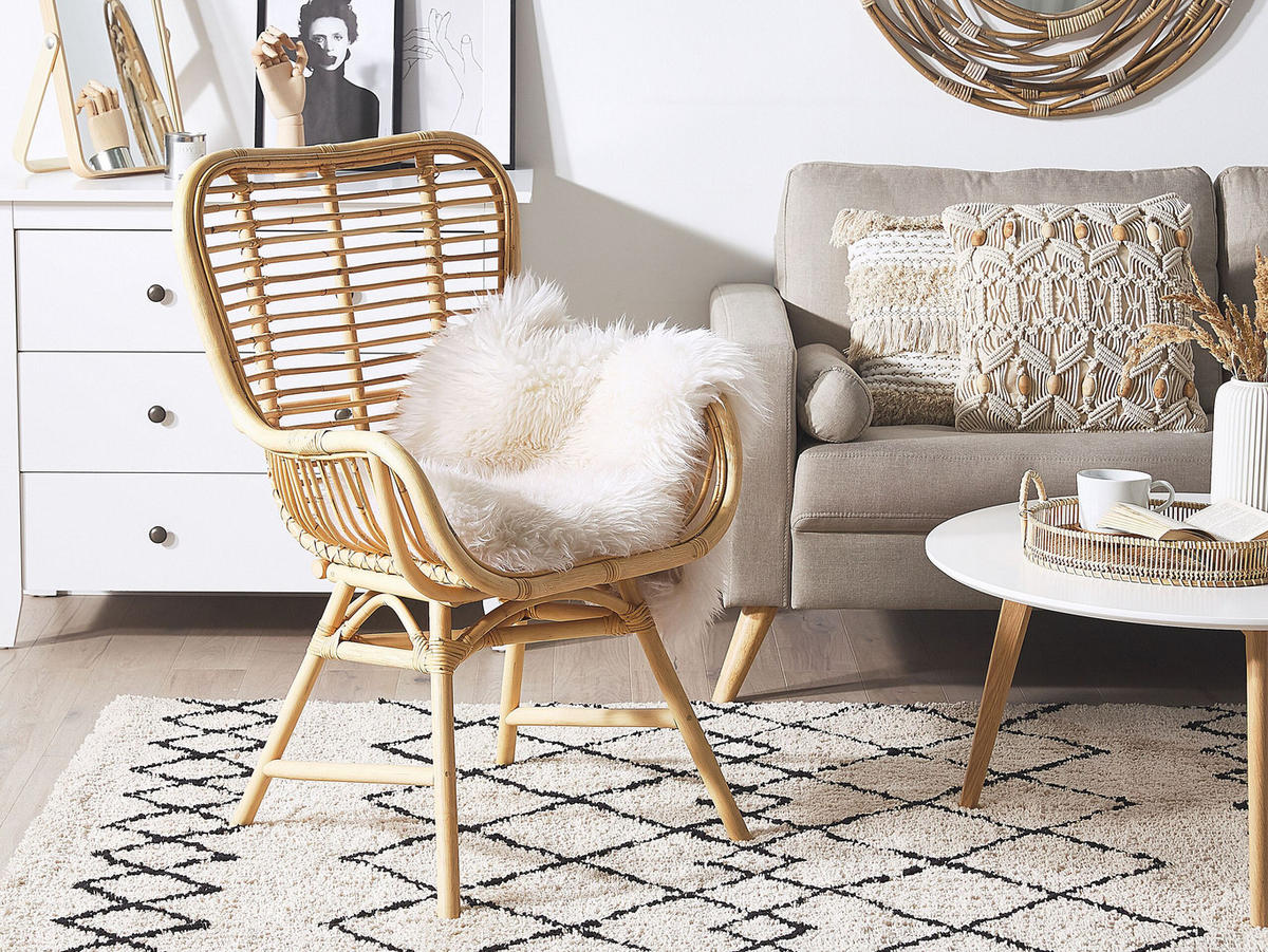 RATTANSTUHL Rattan Beige Togo - Beige, Naturmaterialien (61/96/52cm) - Beliani