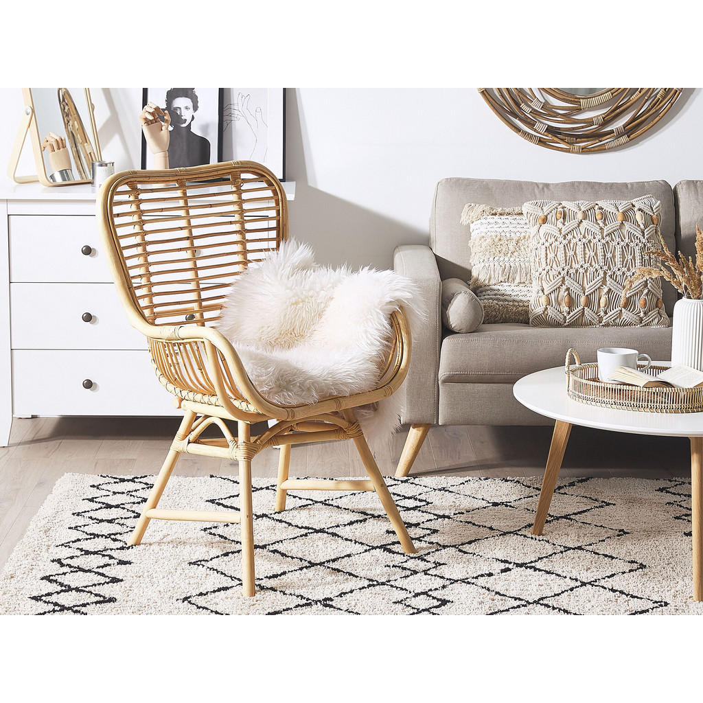 Thumbnail - Beliani Rattanstuhl, Beige, Naturmaterialien, 1-Sitzer, 61x96x52 cm, Esszimmer, Stühle, Esszimmerstühle, Armlehnenstühle