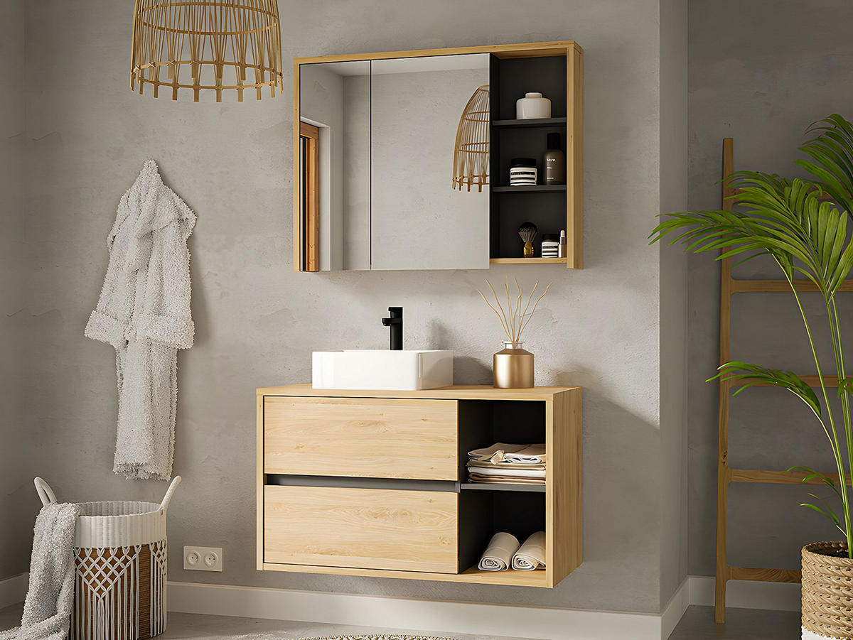 WASCHBECKENUNTERSCHRANK - 100 cm x 45.5 cm - holz - naturfarben hell Purnal - Naturfarben, Holz (100/60/45.5cm) - Vente-Unique