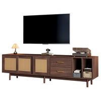 TV-LOWBOARD aus MDF 190x40x52 cm Braun mit Rattanfront, 3 Türen, 2 Schubladen und 2 offenen Fächern - Braun, Holzwerkstoff (190/52/40cm) - Modfu