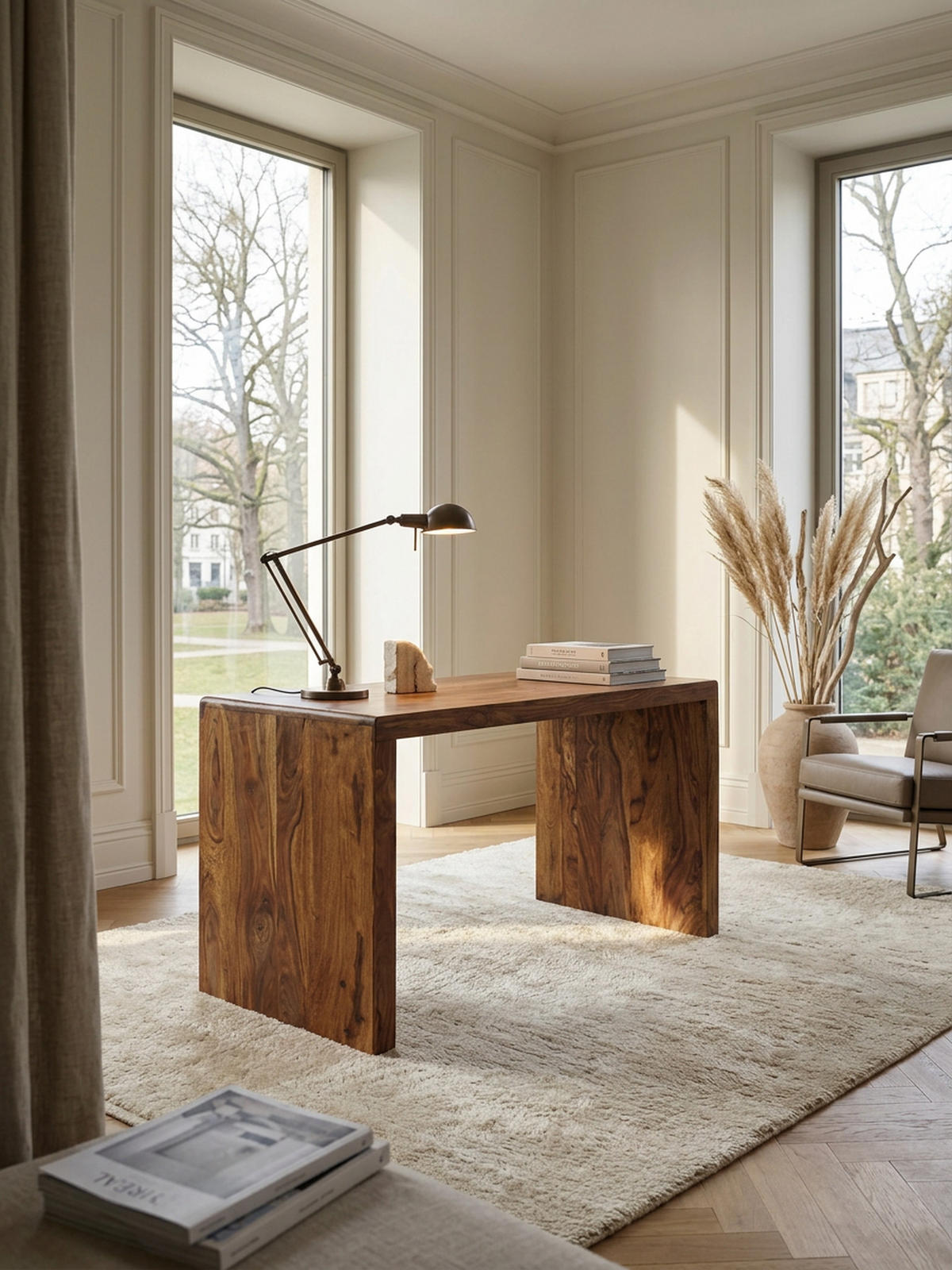 SCHREIBTISCH Massivholz Stauraum Abgerundete Ecken, Braun 120x60x76 cm - Braun, Holz (60/120/76cm) - KADIMA DESIGN