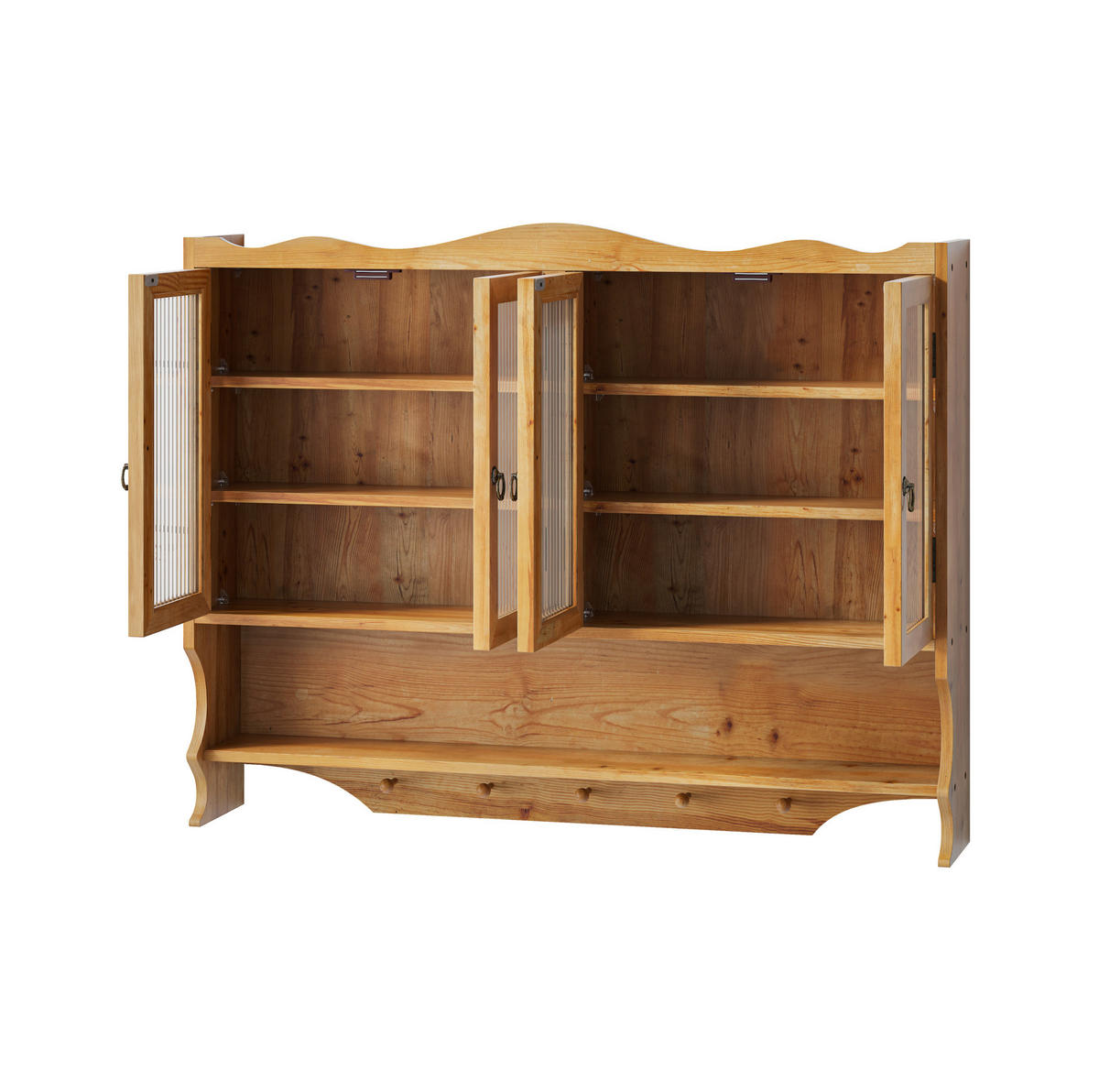 KÜCHENOBERSCHRANK 100x20x80 cm Naturfarben aus Massivholz & Glas mit 4 Türen & Haken - Naturfarben, Holz (100/80/20cm) - Modfu