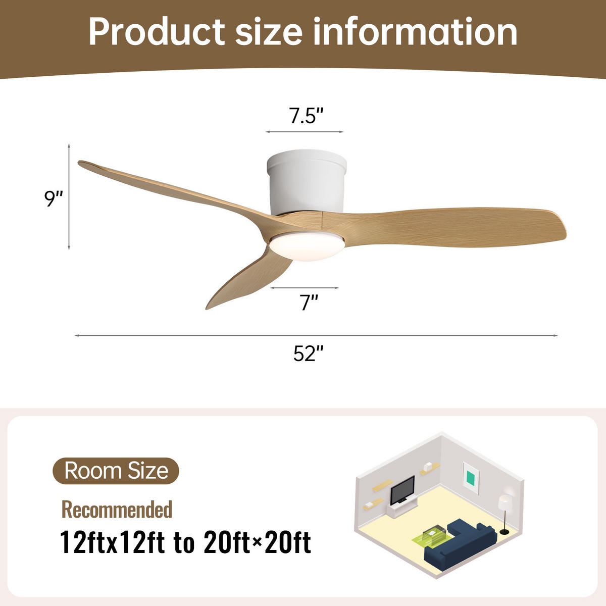 DECKENVENTILATOR 52Zoll Smart LED Licht DC Motor Fernbedienung ABS Flügel - Weiß, Kunststoff (132.08/132.08/31.8cm) - CASIVA