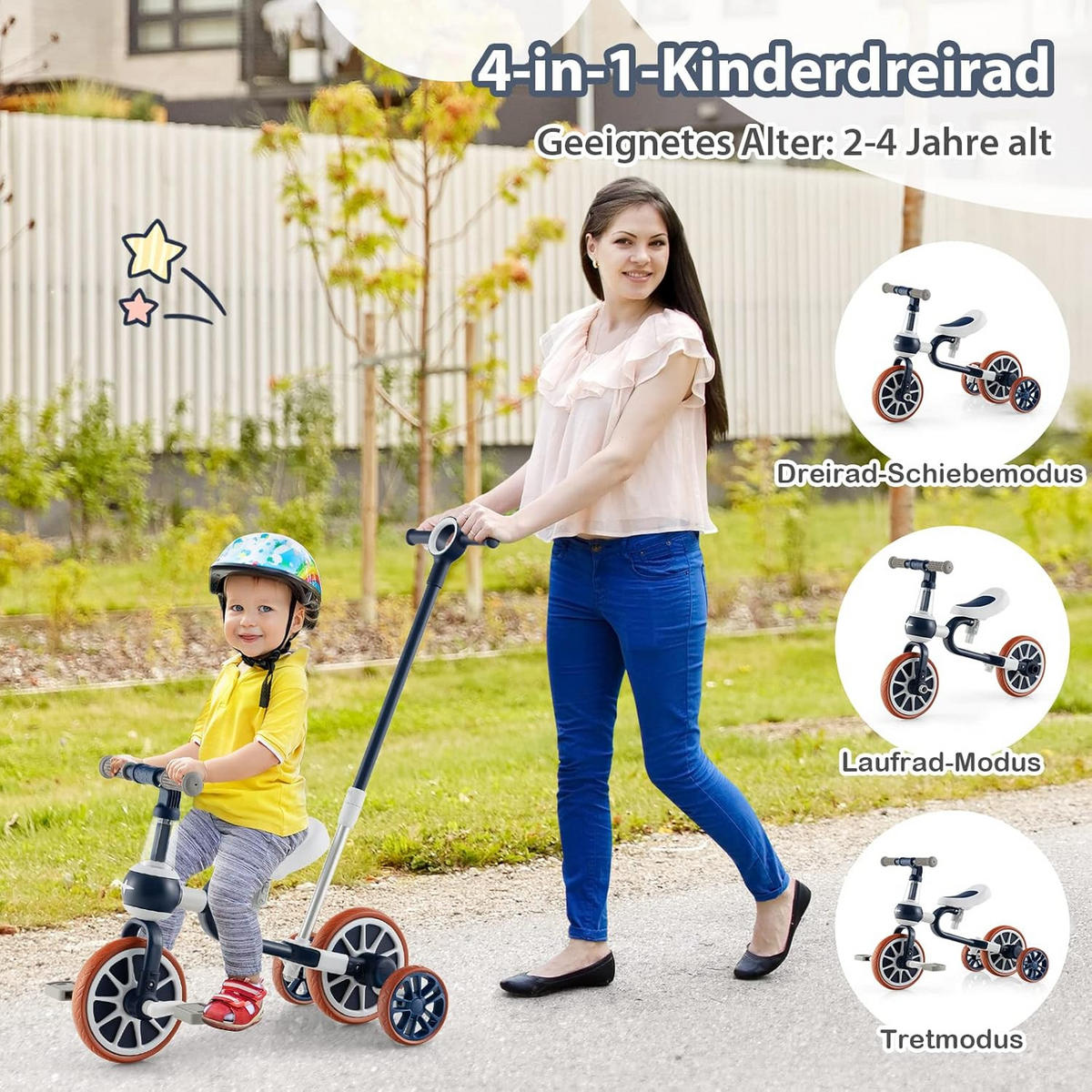 DREIRAD 4 in 1 Kinder dreirad Laufrad Blau - Blau, Kunststoff (37/72/101cm) - COSTWAY