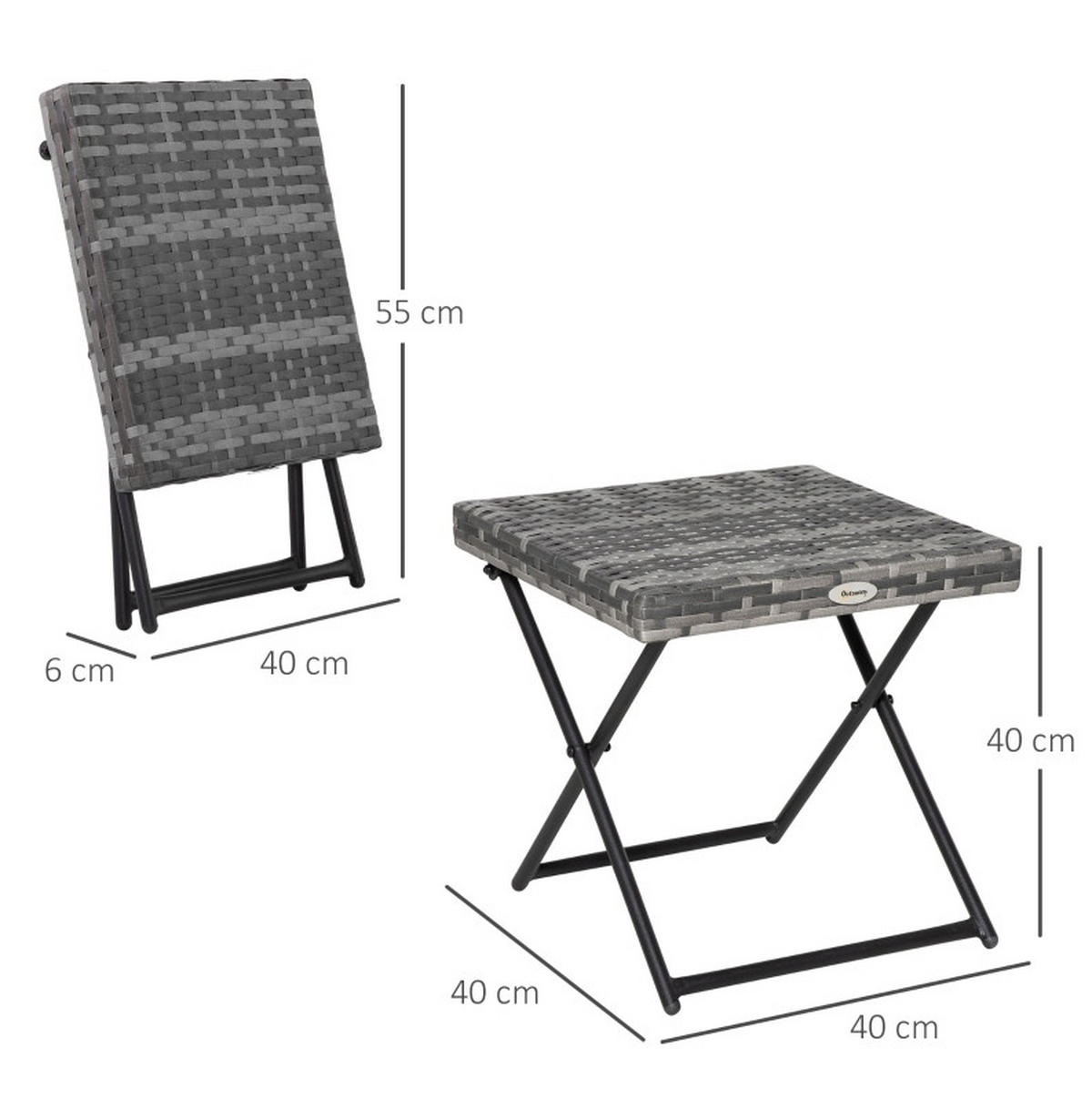GARTENTISCH aus Polyrattan 40x40x40 cm Grau klappbar mit wetterbeständigem Metallgestell - Grau, Kunststoff (40/40/40cm) - Modfu