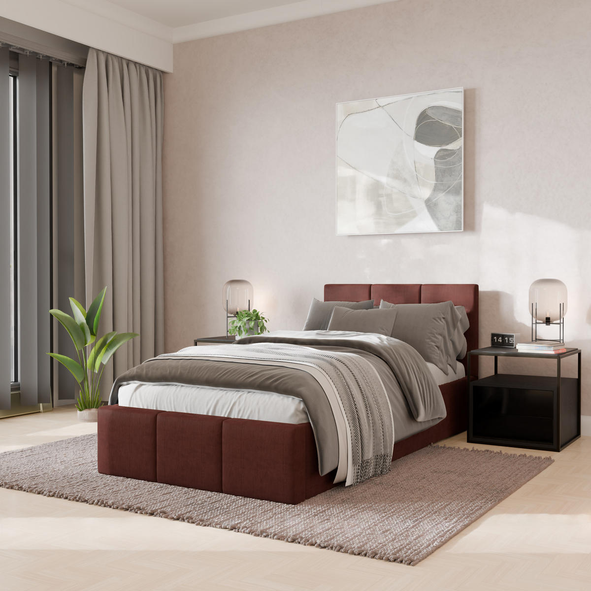 POLSTERBETT für Schlafzimmer Bett mit Stauraum Altrosa 90x200cm Kopfteil 120cm - Altrosa, Holzwerkstoff/Metall (90/200cm) - Muralo