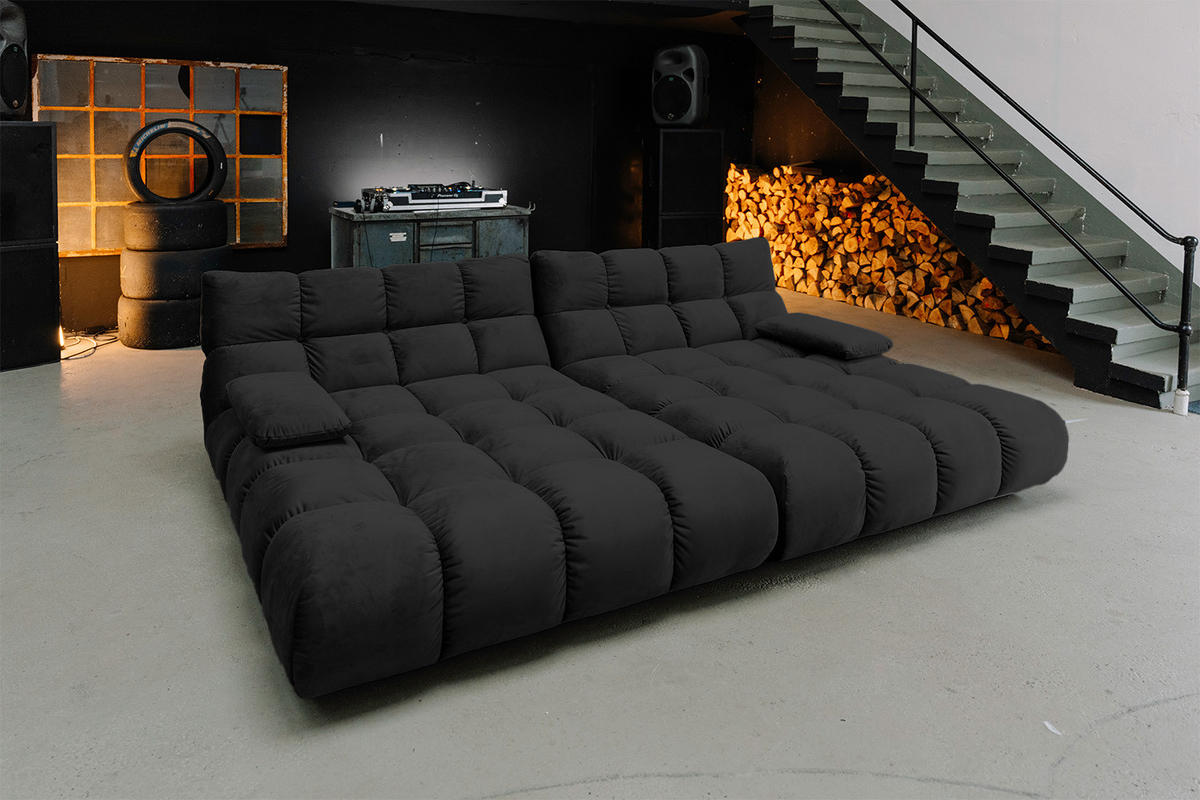 BIG SOFA VIVIEN Schwarz Velvet - Schwarz, Kunststoff/Textil (296/85/178cm) - KAWOLA