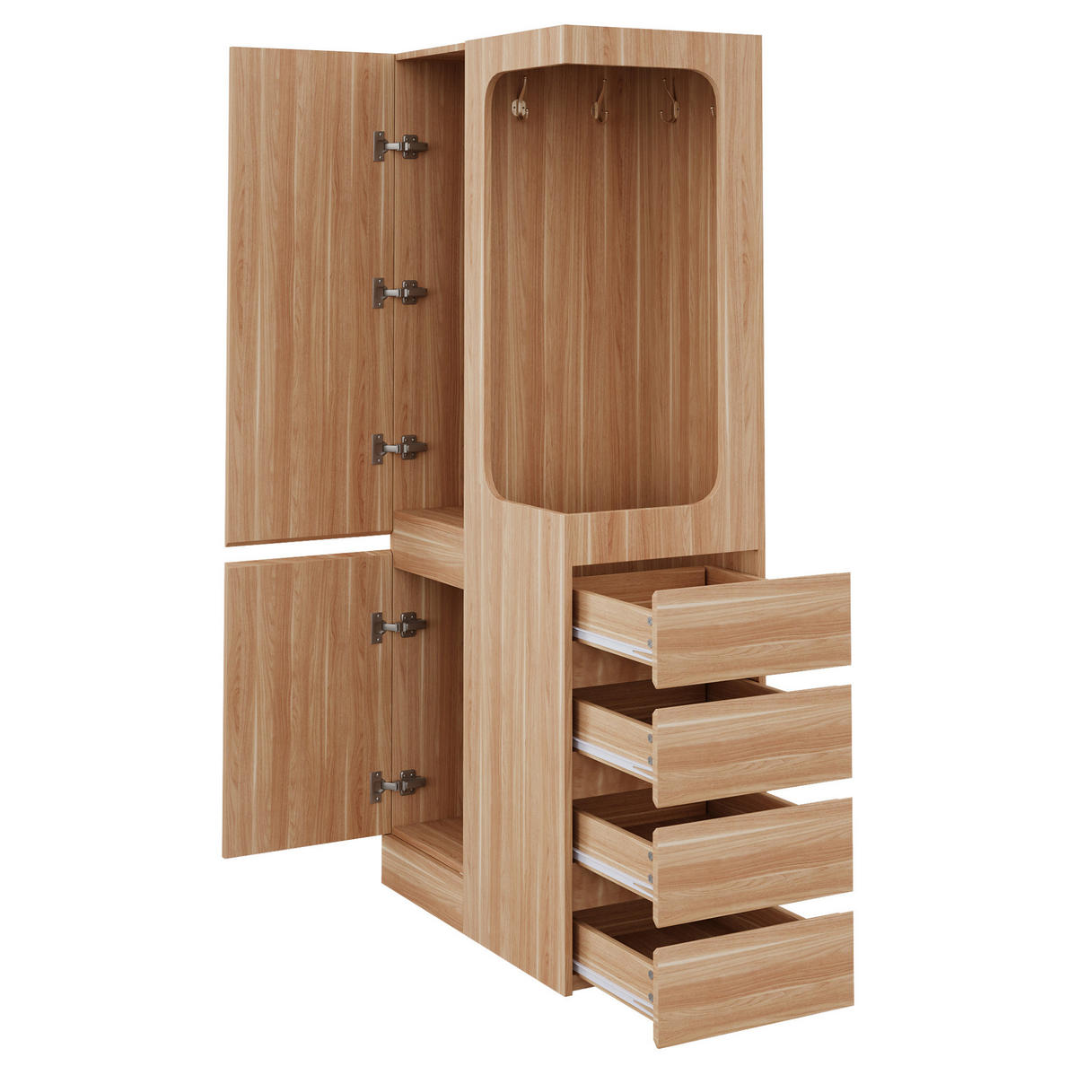 KLEIDERSCHRANK 70/40/170 cm in Weiß/Holz mit 4 Schubladen und offenem Hängebereich - Naturfarben, Holz (70/170/40cm) - BEAOK