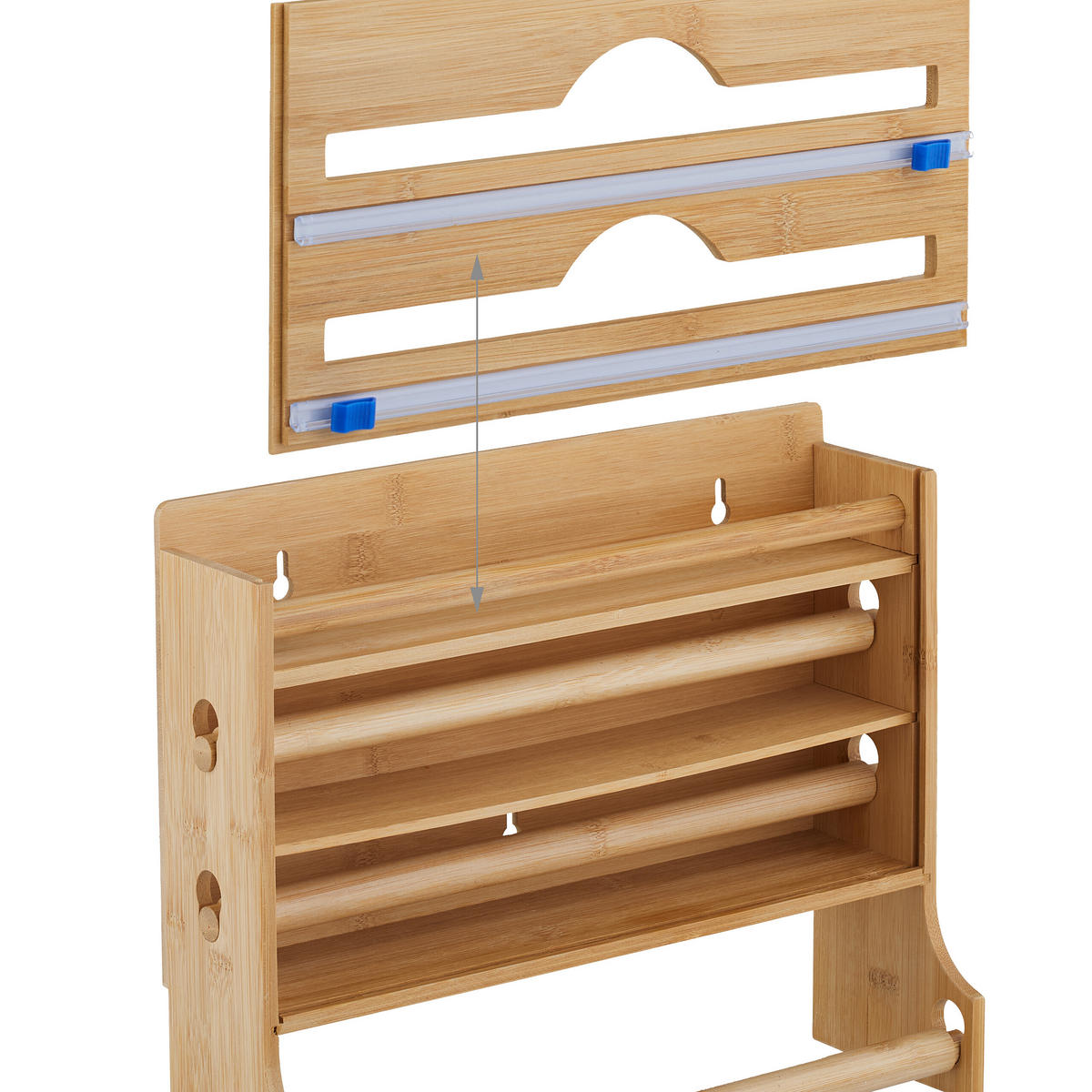 WANDROLLENHALTER - Hellbraun, Holz/Kunststoff (36.5/30.5/12cm) - Relaxdays