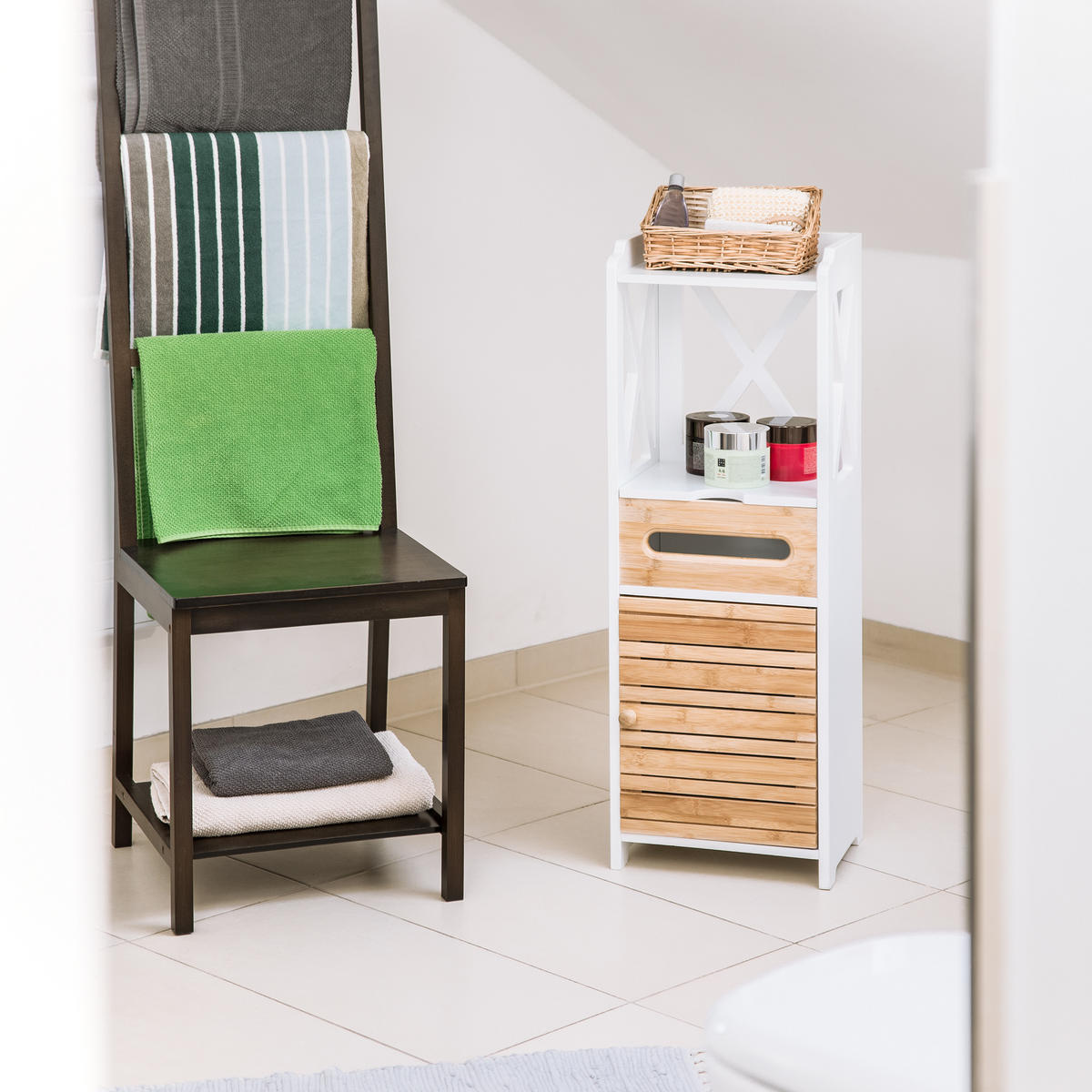 BEISTELLSCHRANK - Weiß, Holz/Holzwerkstoff (31.5/89/24.5cm) - Relaxdays