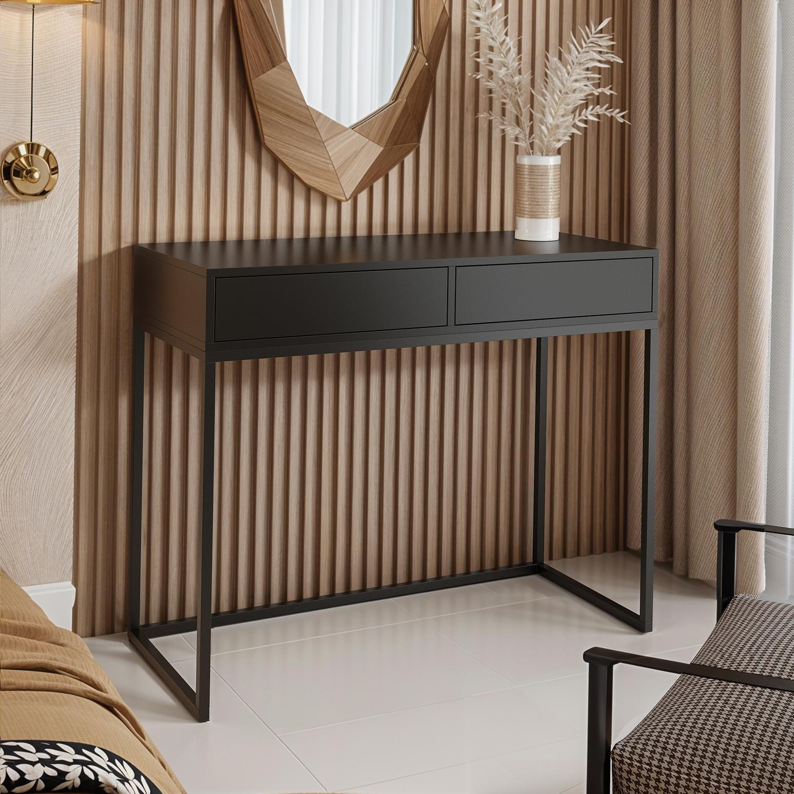 SCHMINKTISCH Cubic 80 Schwarz, mit Schwarzgestell - Schwarz, Holzwerkstoff/Metall (35/80/80cm) - Bettso