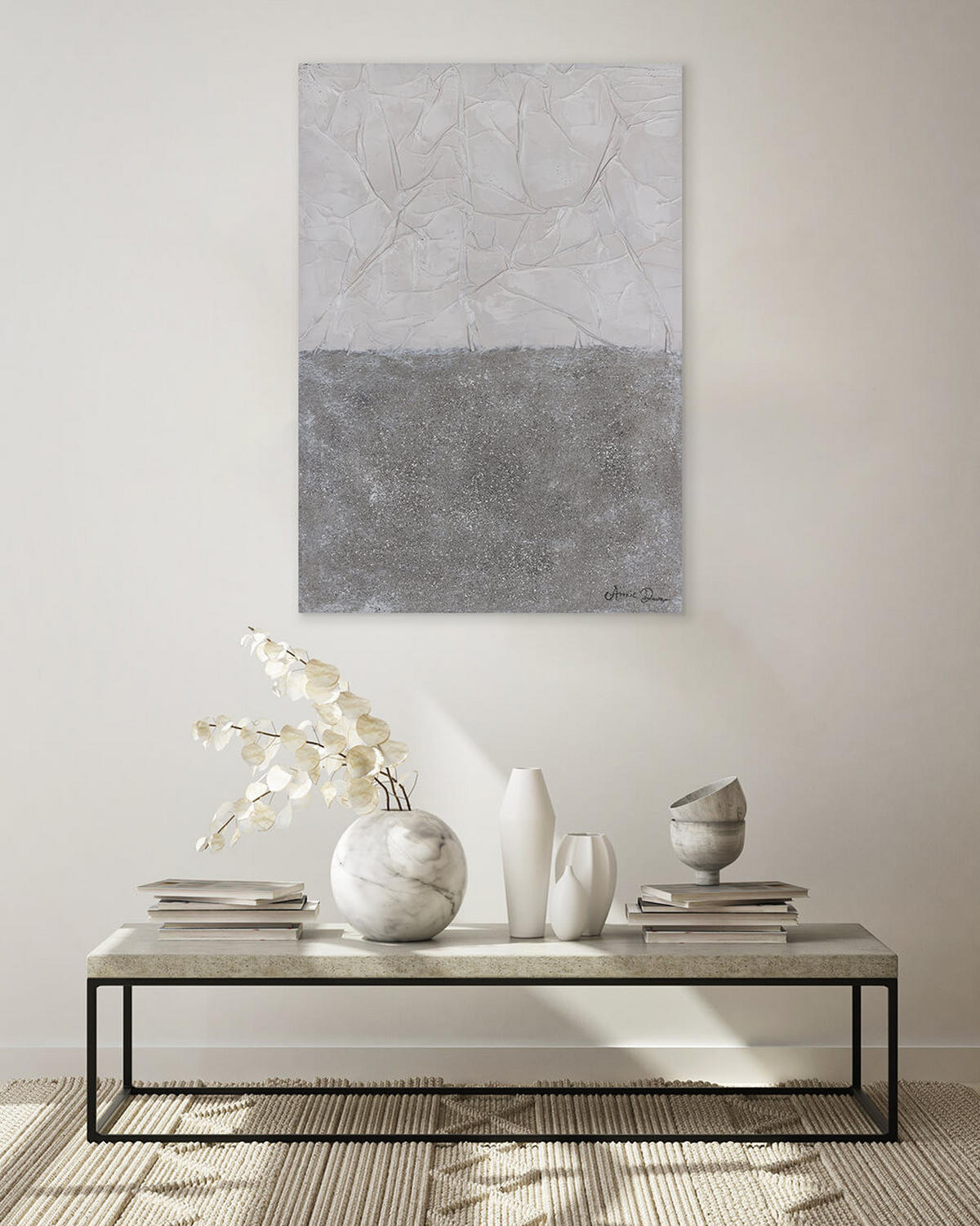 RUČNE MAĽOVANÝ AKRYLOVÝ OBRAZ 70/100 cm, sivý, krajinný motív - sivá, drevo/textil (70/100cm) - KUNSTLOFT
