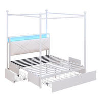 HIMMELBETT 140/190 cm DE-02090, in Weiß, mit Baldachin, LED, USB-C und 3 Schubladen - Weiß, Metall (140/190cm) - ComfortXL