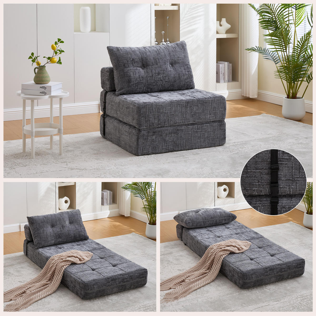 STOFFSOFA Grau inkl. Kissen, klappbar Polstersessel 79x180cm - Grau, Textil (79/57/79cm) - PARAFTA HOME