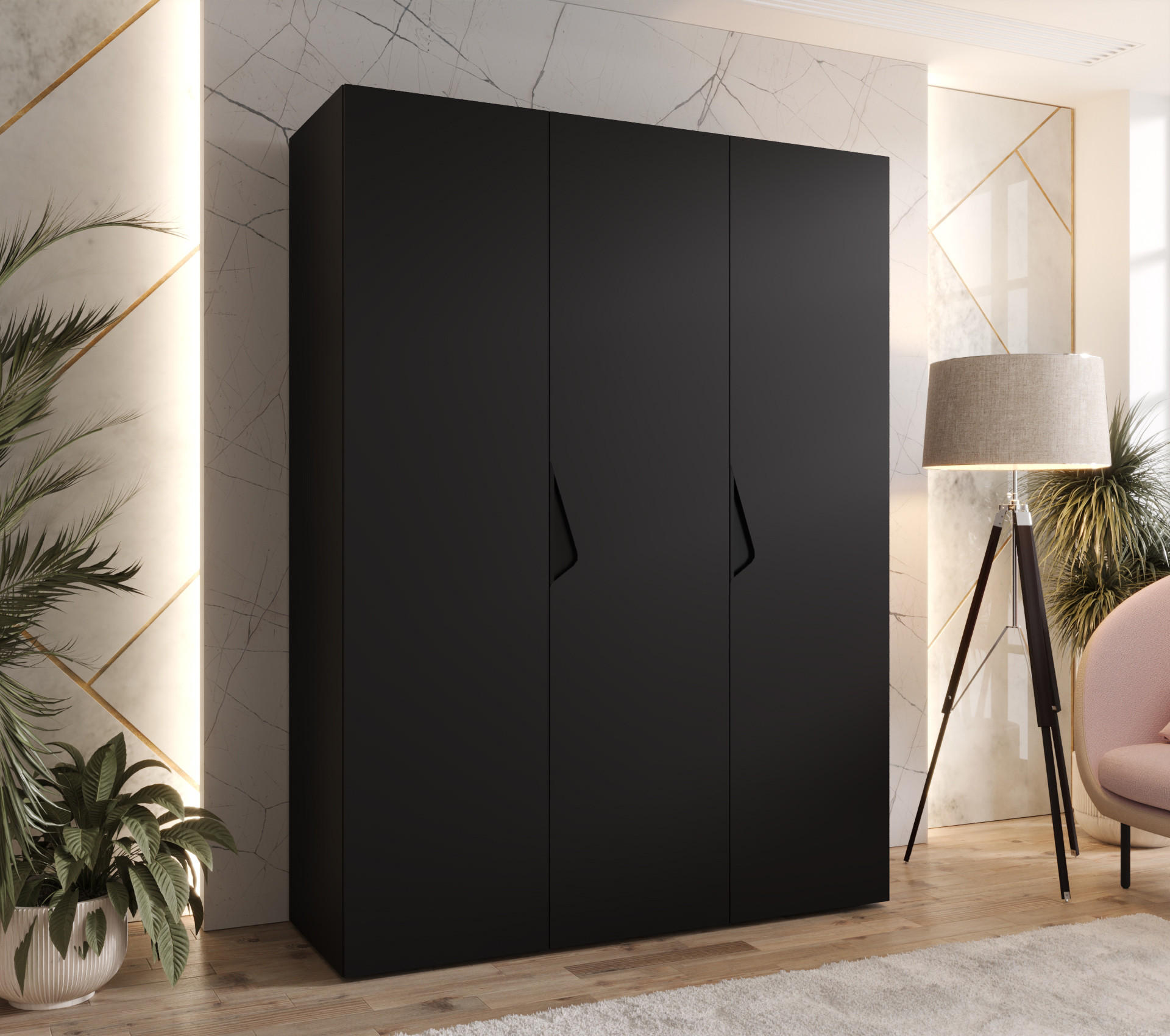 DREHTÜRENSCHRANK 202/150/52 3-türig - Schwarz, Holz/Metall (150/202/52cm) - Abiks Möbel