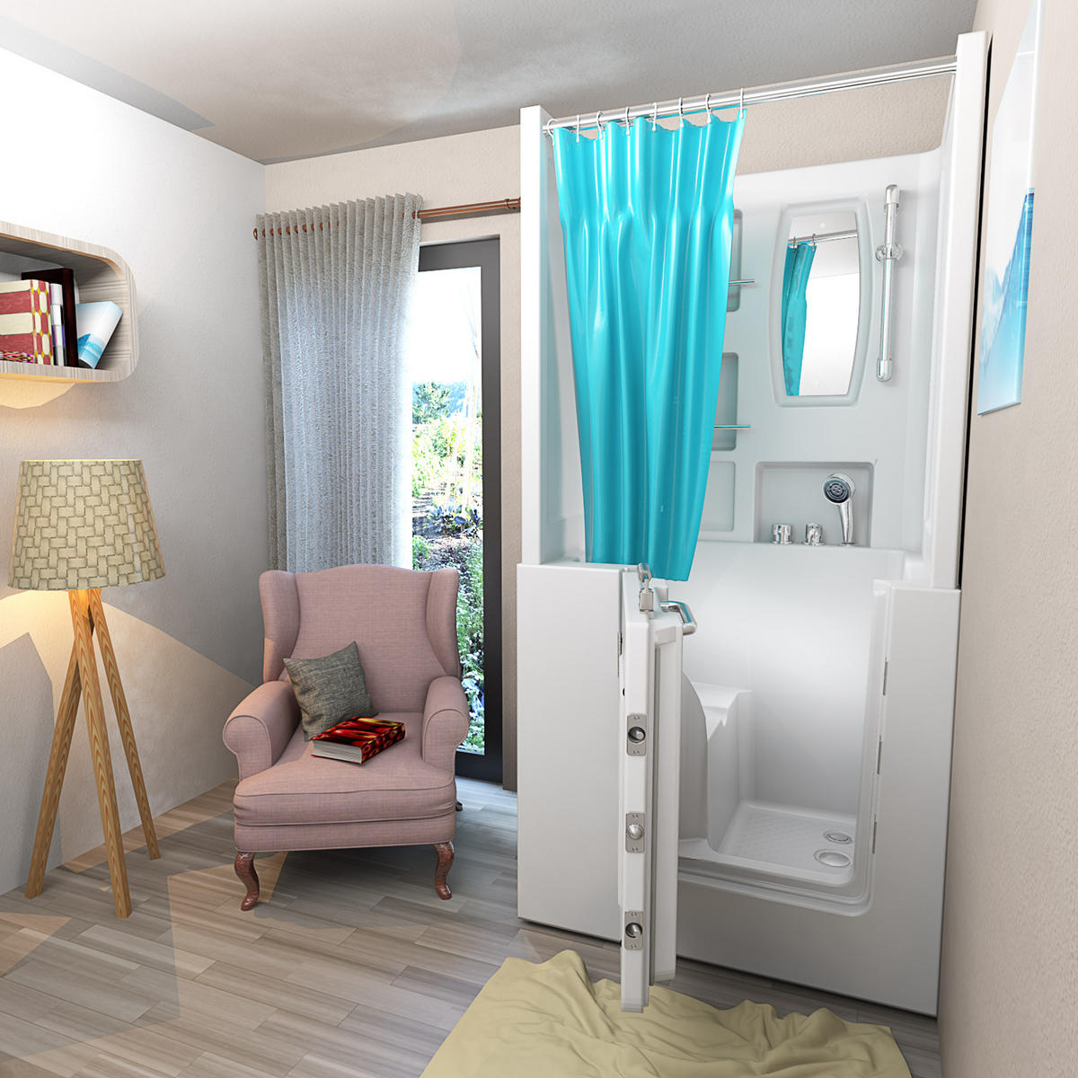 SENIOREN Dusche Sitzwanne Wanne mit Tür S02D-C-L 100x78cm - Weiß, Glas/Kunststoff (100/78/205cm) - AcquaVapore by Sandra Jentho