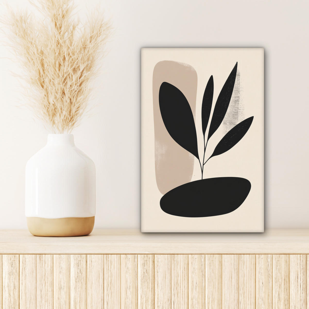 LEINWANDBILD Pflanze - Beige - Japanisch Deko Wohnzimmer 20x30 cm - Schwarz, Textil (20/30cm) - MuchoWow