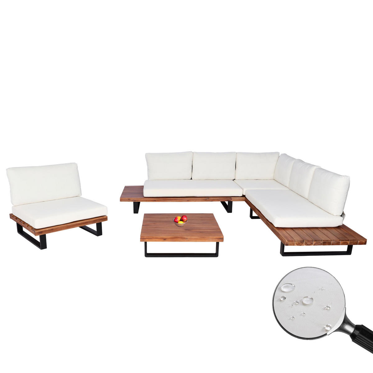 GARTEN-GARNITUR Schwarz, Dunkelbraun, Cremeweiß - Dunkelbraun/Schwarz, Holz - MCW