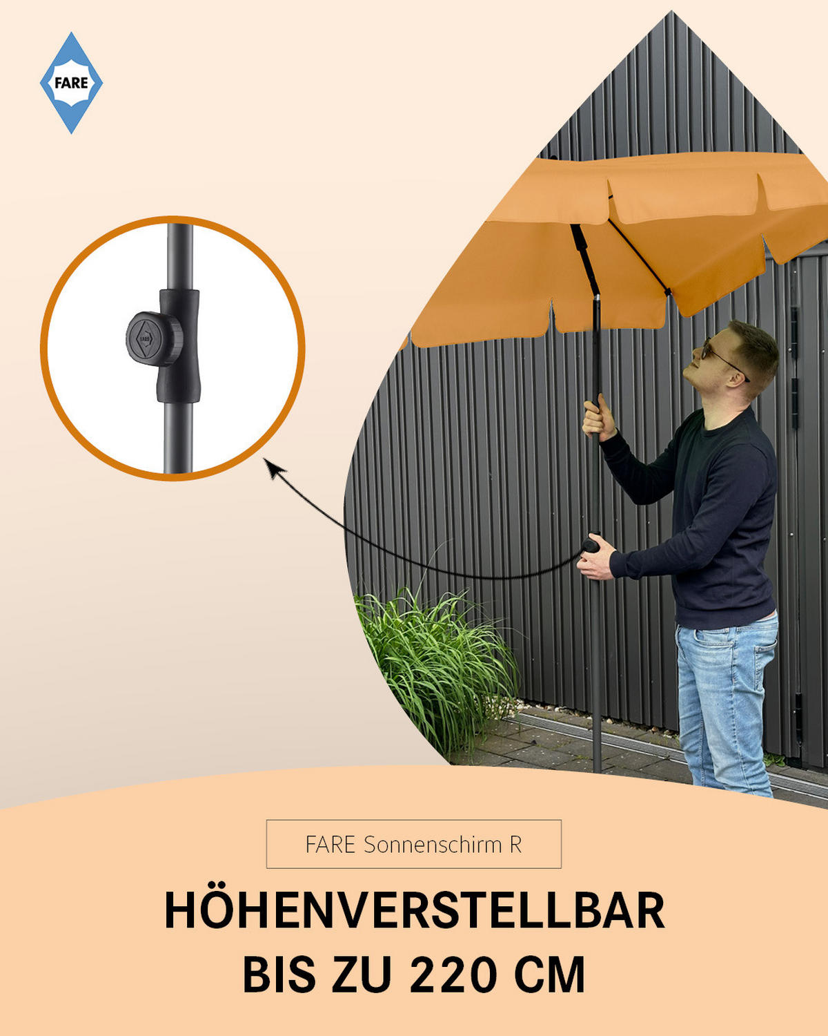 SONNENSCHIRM 122/200/126 cm - Orange, Kunststoff (200/122cm) - FARE