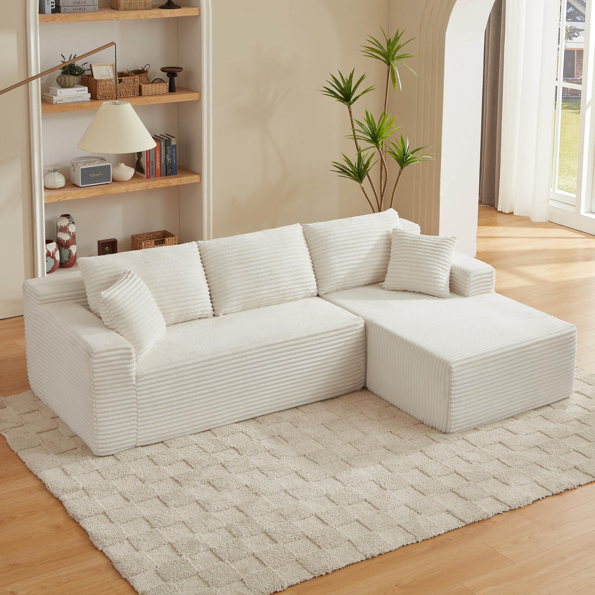 ECKSOFA DE-34926 L-Form mit Chaise rechts Weiß - Weiß, Textil (163/252.5cm) - ComfortXL