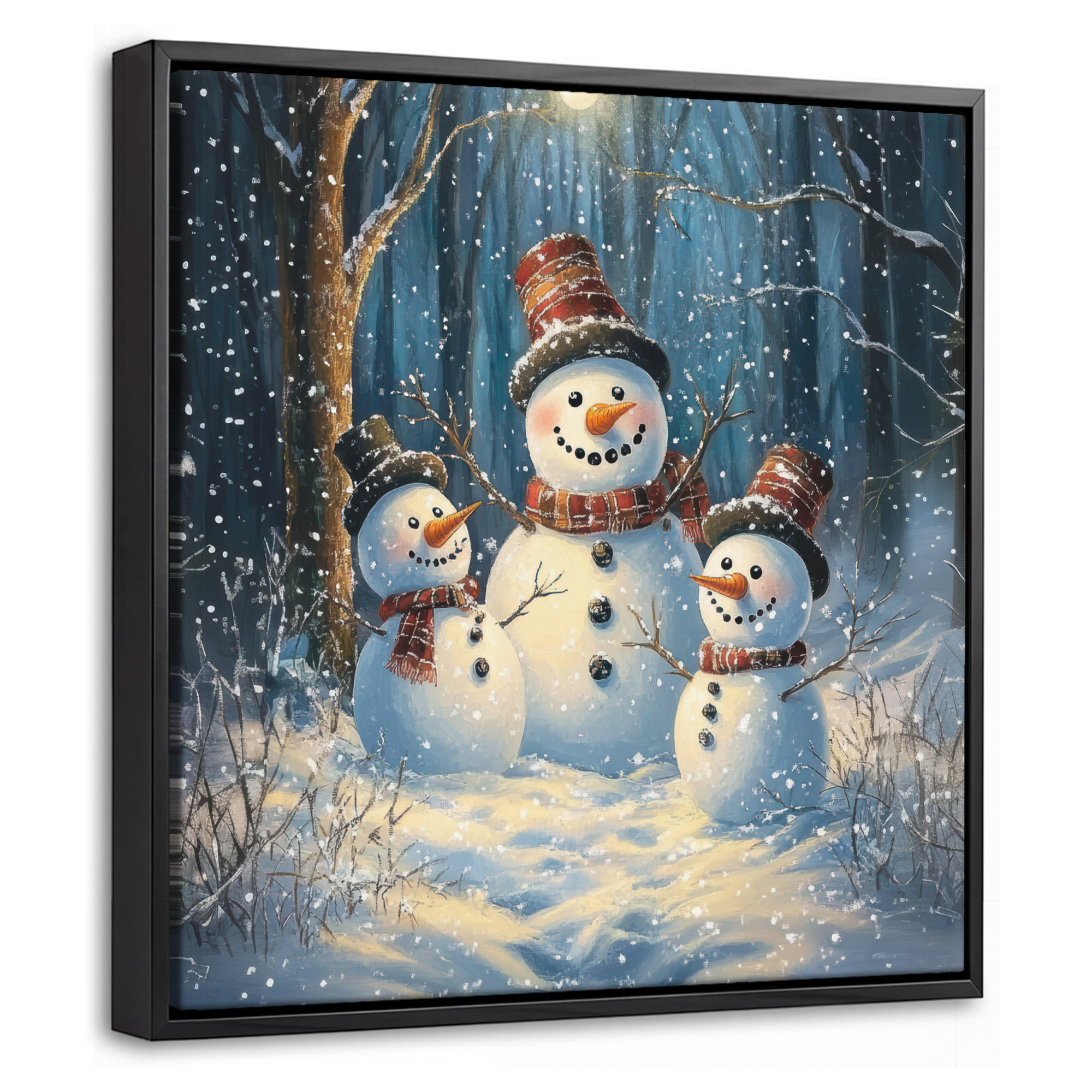 LEINWAND Bilder mit Rahmen - Schneemann - Schnee - Winter - Wald - 20x20 - Hellblau, Textil (20/20cm) - MuchoWow