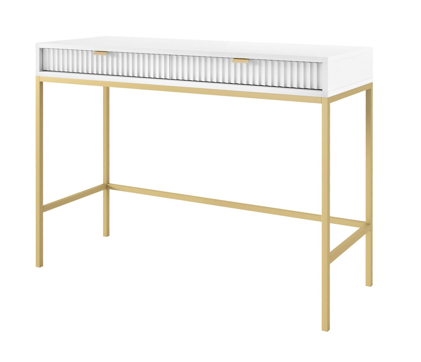 SCHMINKTISCH mit Schublade 100 cm Galla, Geriffelte Fronten, Weiß + Gold - Goldfarben/Weiß, Holz (104/77/50cm) - Emporius
