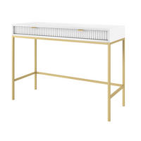 SCHMINKTISCH mit Schublade 100 cm Galla, Geriffelte Fronten, Weiß + Gold - Goldfarben/Weiß, Holz (104/77/50cm) - Emporius
