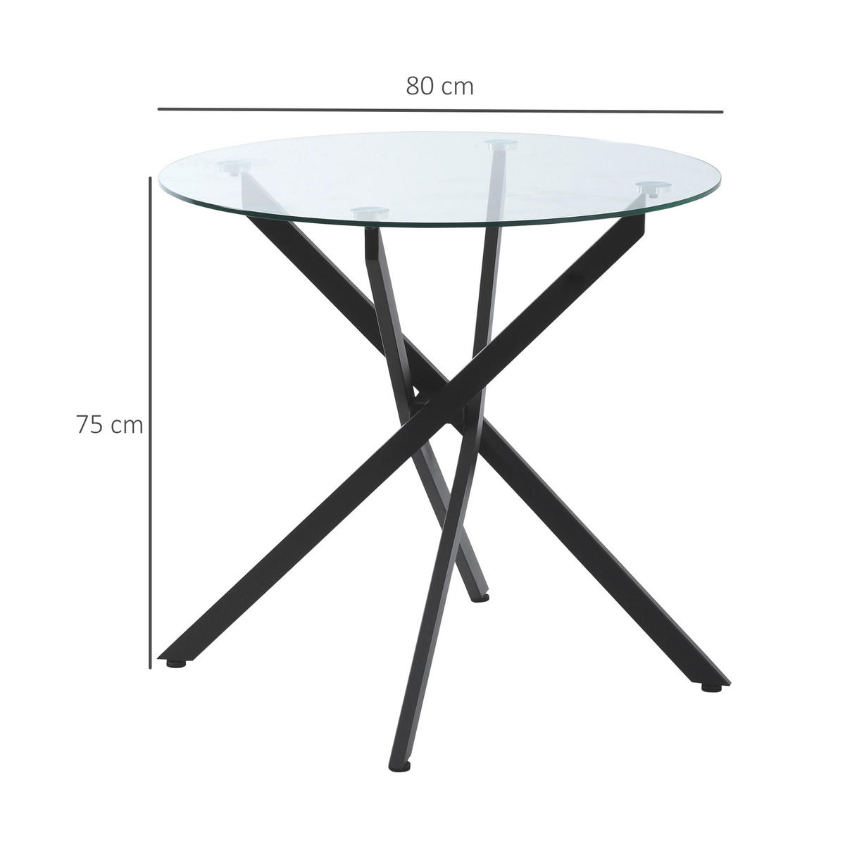 COUCHTISCH 80/80/75 cm mit gehärteter Glasplatte und verstellbaren Füßen, Schwarz - Schwarz, Metall (80/80/75cm) - Modfu