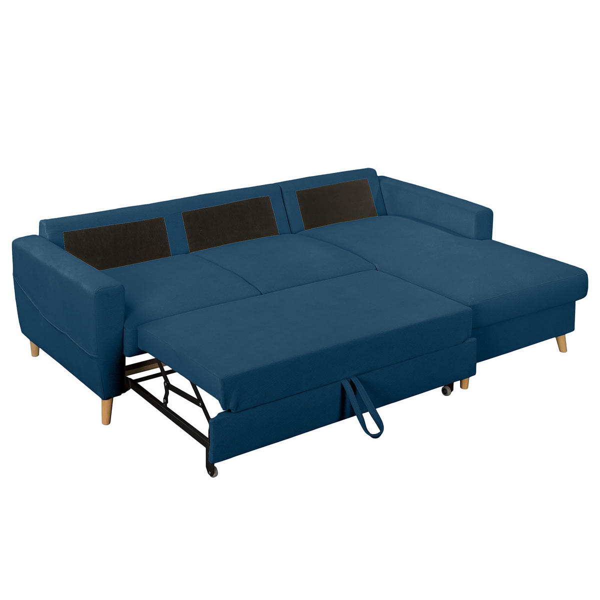 ECKSOFA mit Longchair - Blau/Braun, Holz/Textil (223/148cm) - home24