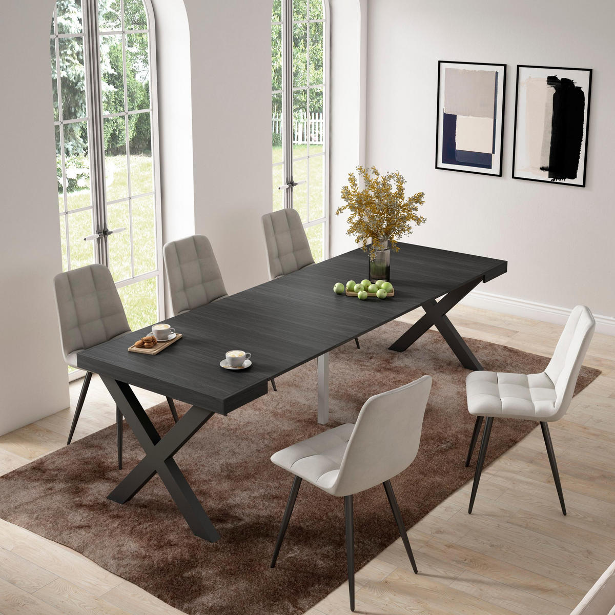 KONSOLENTISCH ausziehbar 58 bis 262cm, für 12 Gäste, schwarz, 90/58/73cm - Schwarz, Holzwerkstoff (90/262/73cm) - Skraut Home