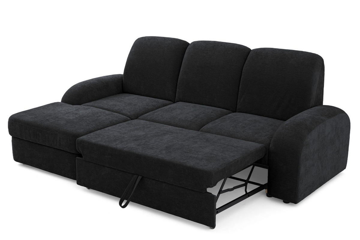 ECKSOFA VIBE S Links mit Schlaffunktion 130x202 Chenille Anthrazit - Anthrazit/Schwarz, Holz/Kunststoff (255/156cm) - Muffo