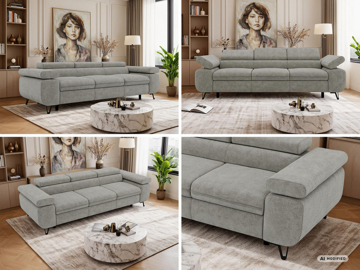 3-SITZER SOFA PETER - Grau Stukture - Schwarz/Graphitfarben, Textil/Metall (262/76/99cm) - MKS