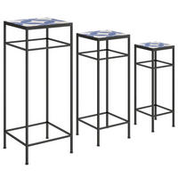 Pflanzenständer 3er Set Metall Fliesen Blau - Blau, Metall (28/71/28cm) - Outsunny