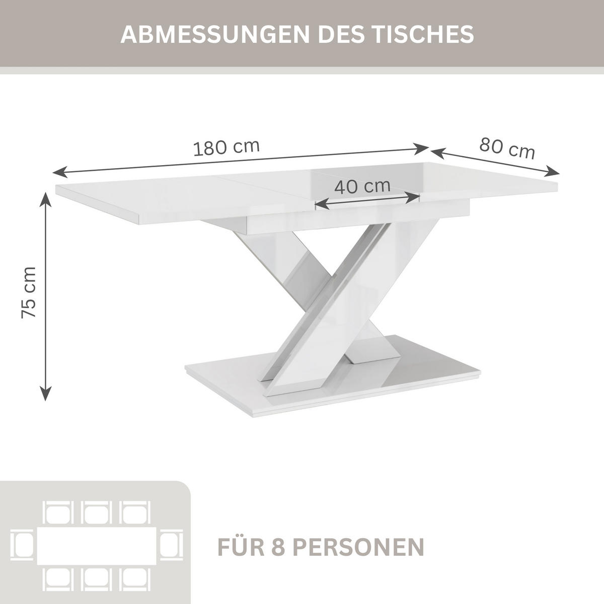 ESSTISCH Weiß Hochglanz Ausziehbar 140 - 180 cm - Weiß Hochglanz, Holzwerkstoff (140/80/75cm) - PROSPERO