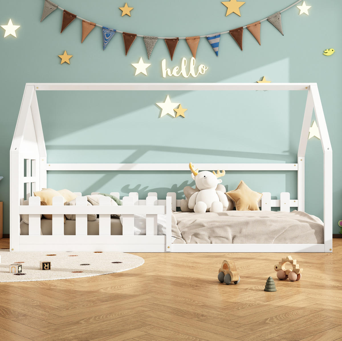 HAUSBETT 90/200 cm in Weiß aus Kiefer und MDF im Hausdesign - Weiß, Holz (90/200cm) - OKMYHOME