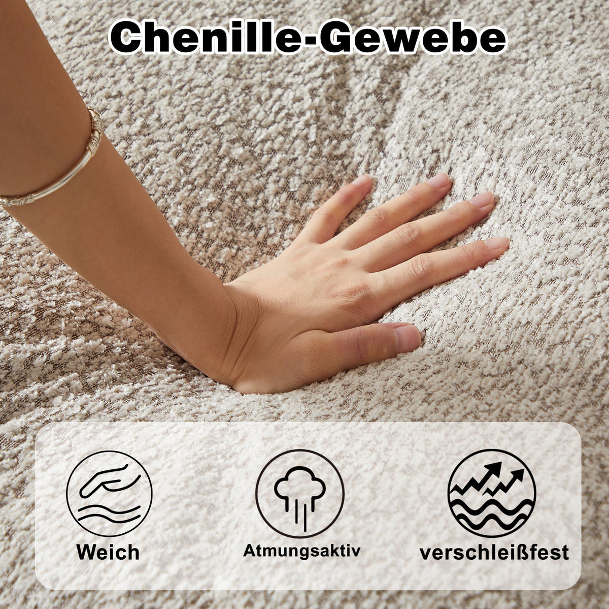 ECKSOFA 250/160/80 cm beige aus Chenille mit Recamiere und Kissen - Beige, Textil (160/250cm) - OKWISH