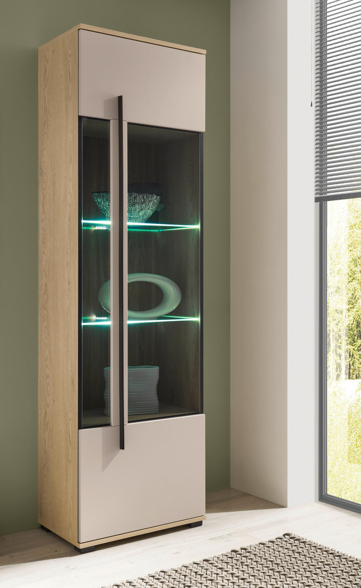 VITRINE Kaschmir, Eiche 60 cm, Vitrinenschrank für Wohn- und Esszimmer - Kaschmir/Eichefarben, Glas/Holzwerkstoff (60/200/37cm) - Furn.Design