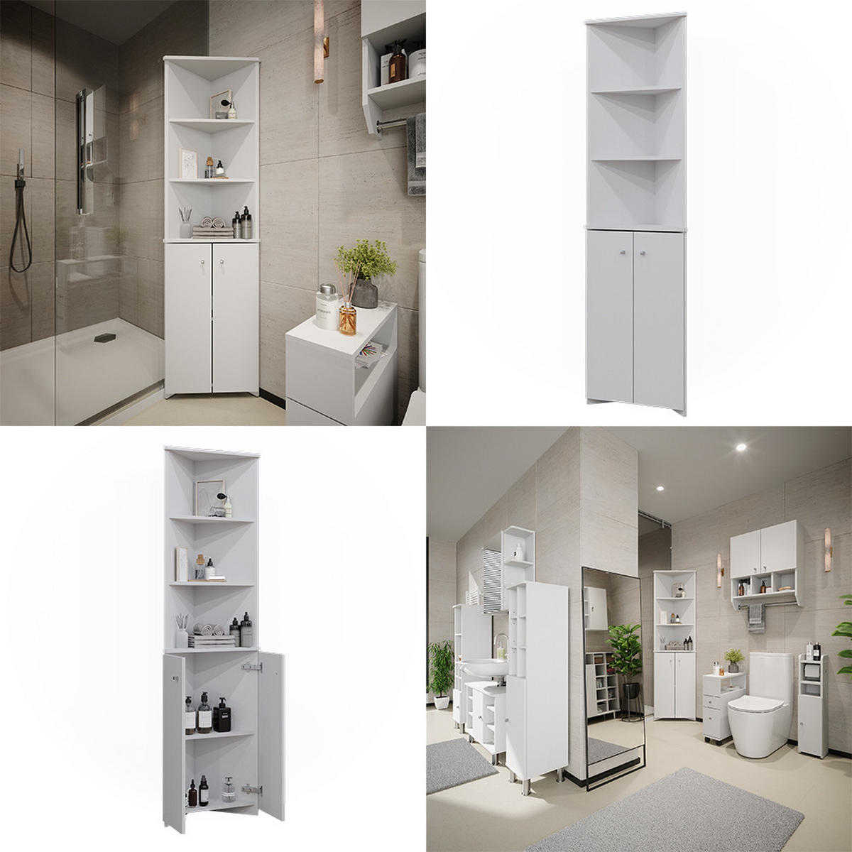 BADSCHRANK Fynn Weiß 51.5 x 175 cm Eckschrank mit 2 Türen - Weiß, Holzwerkstoff (51.5/175/35.6cm) - Vicco