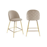 BARHOCKER 2er-Set - Samt & goldfarbenes Metall - Beige - MELBOURNE - Beige, Textil (58/95/51cm) - Vente-Unique