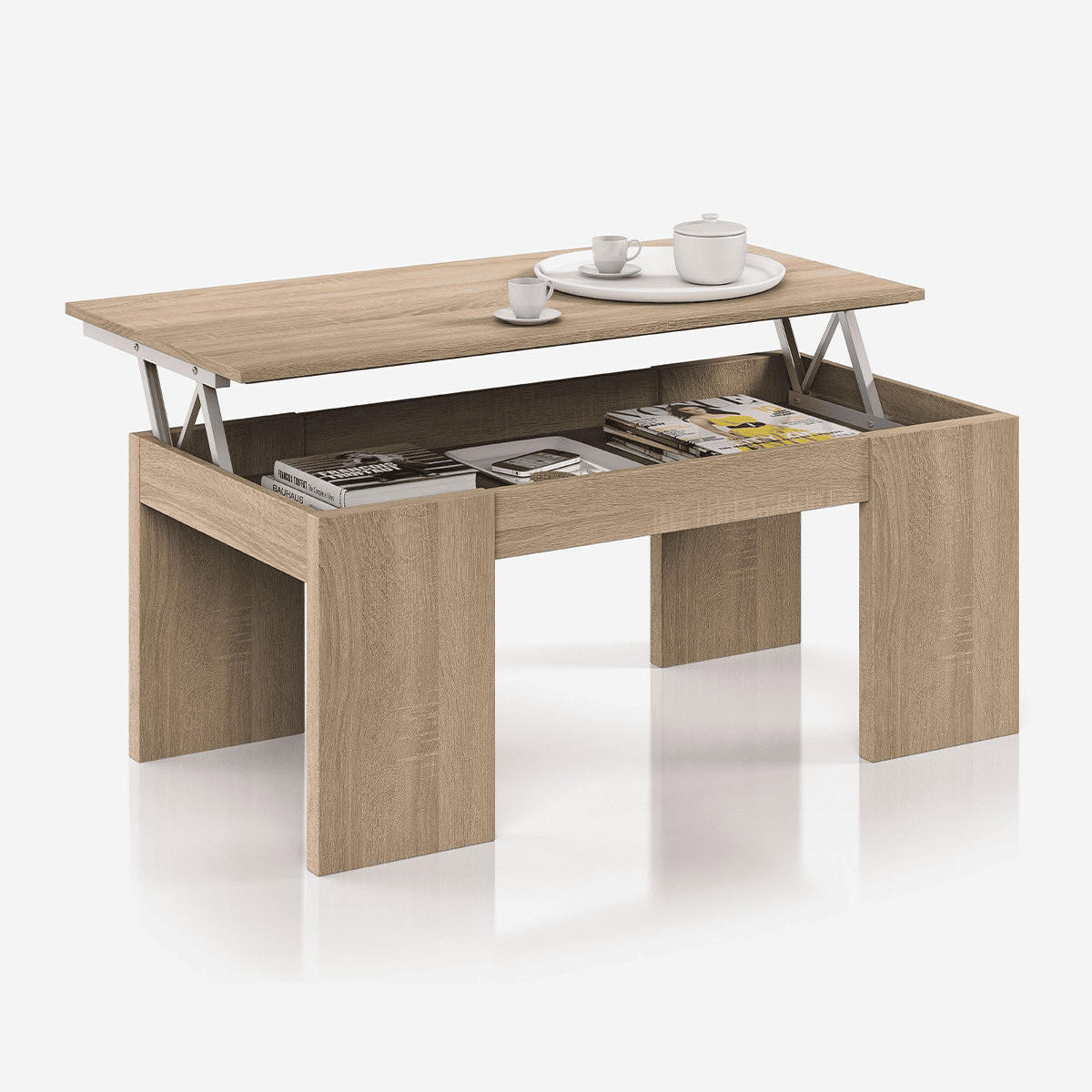 COUCHTISCH mit hochklappbarer Platte L100 cm - Kendra - Eiche Artisan, Holzwerkstoff (100/50/43cm) - Calicosy