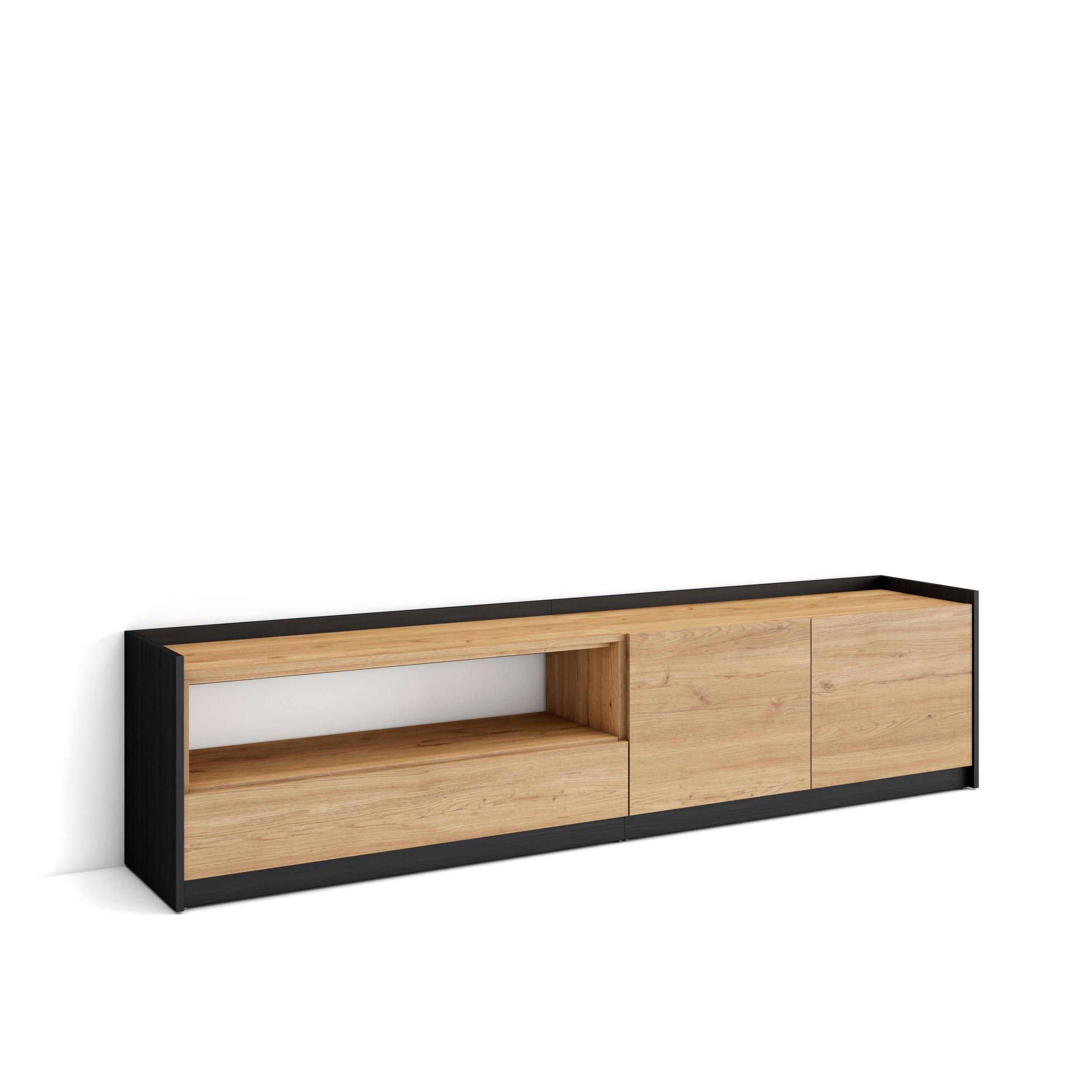 TV-SCHRANK, Lowboard, Eiche Schwarz, 207/37/50cm - Eichefarben, Holzwerkstoff (207/50/37cm) - Skraut Home