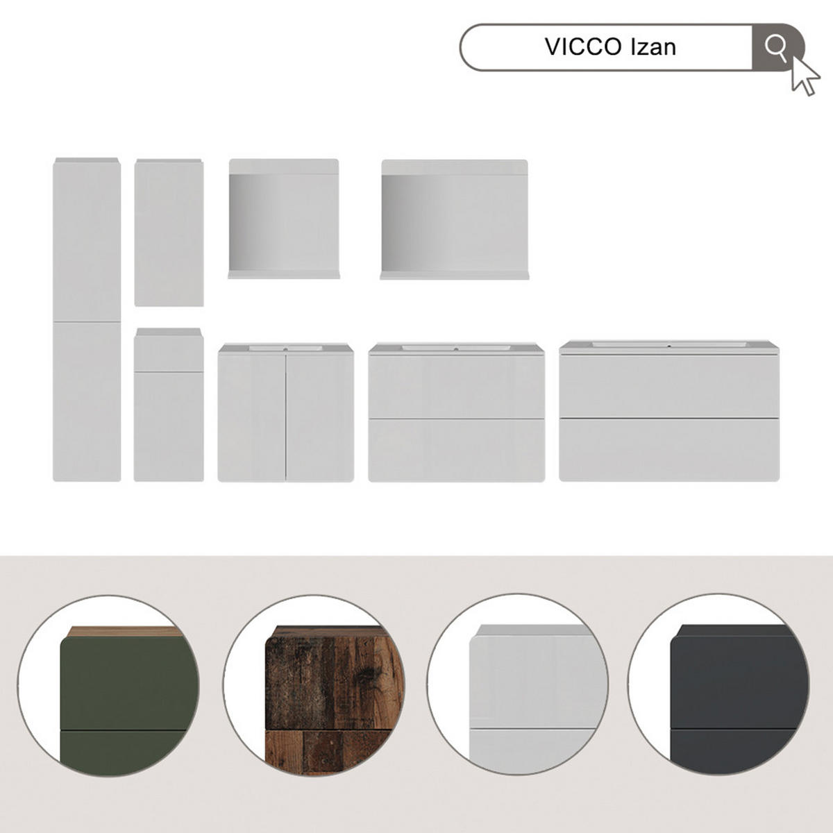 BADMÖBEL-SET Izan, Grün/Goldkraft Eiche, 3-teilig - Honigeiche/Grün, Holzwerkstoff (100/57.8/44.6cm) - Vicco