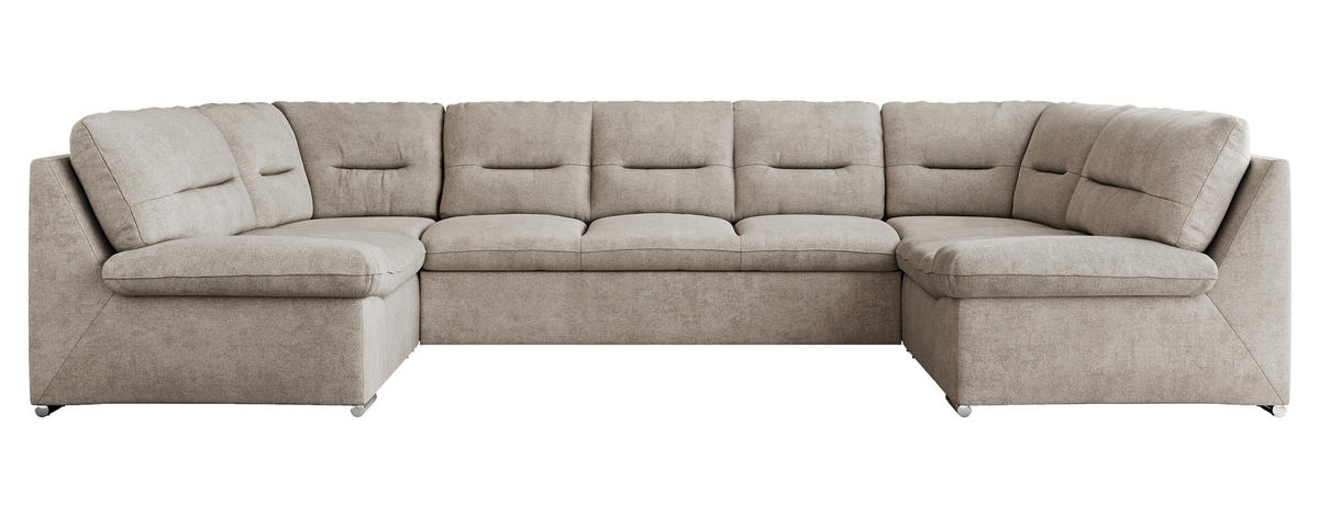 WOHNLANDSCHAFT COMODO U Beige Struktur - Beige/Silberfarben, Textil/Metall (340/93/206cm) - MKS