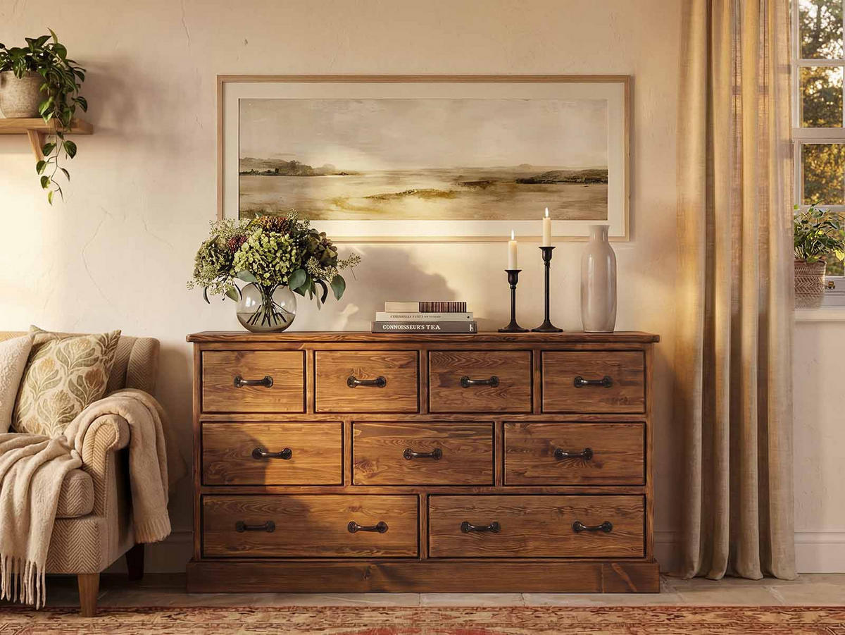 KOMMODE aus Massivholz Rustyk 3/9 - Dunkelbraun/Schwarz, Holz (152/80/45cm) - Seart