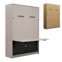 SCHRANKBETT Wandklappbett vetikal GN120x200 mit Schreibtisch und LED - Eiche geölt - Eichefarben, Holzwerkstoff (120/200cm) - QMM TraumMöbel