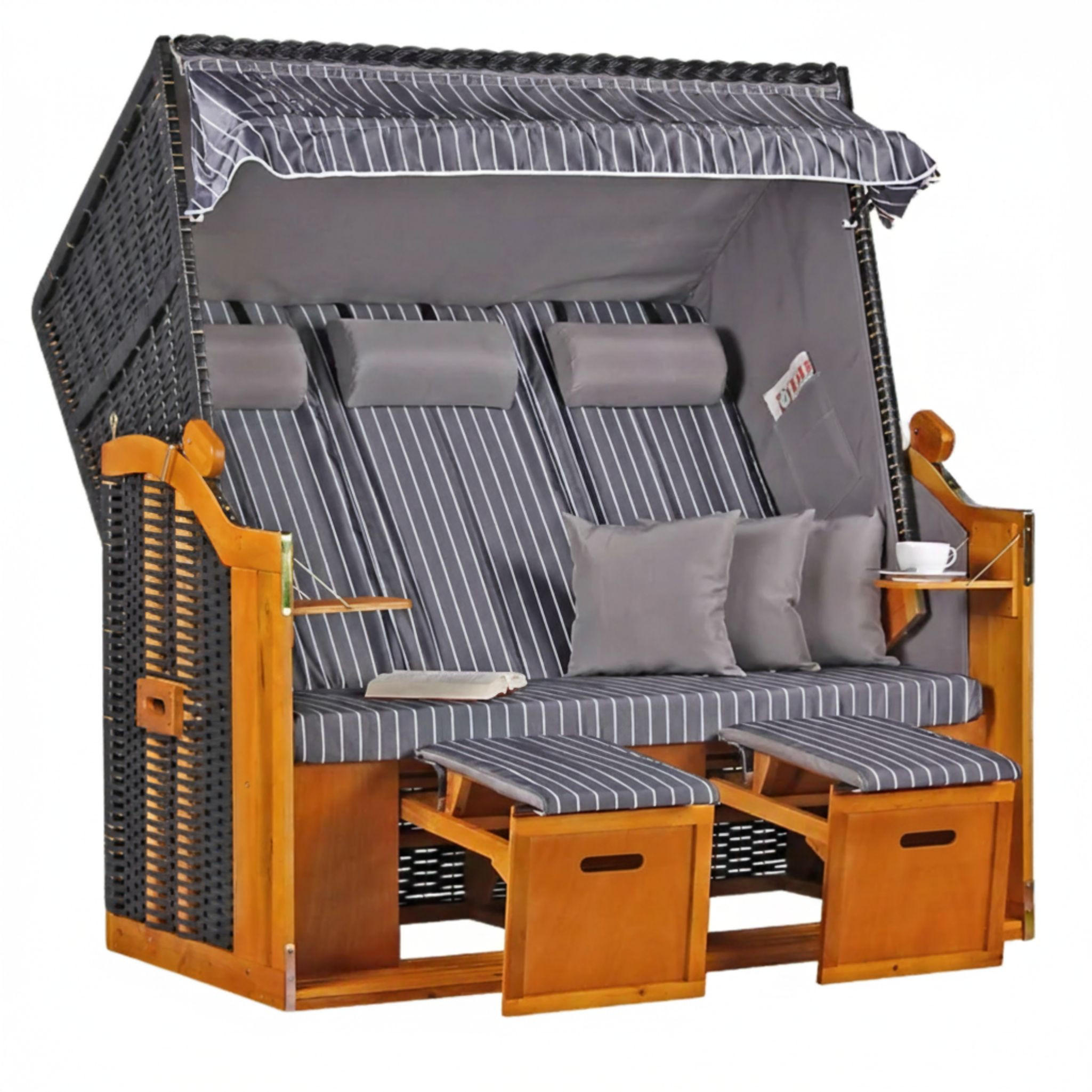 STRANDKORB XXL Ostsee 3Sitzer PE Schwarz - Braun/Grau, Metall (160/160/80cm) - Mr. Deko