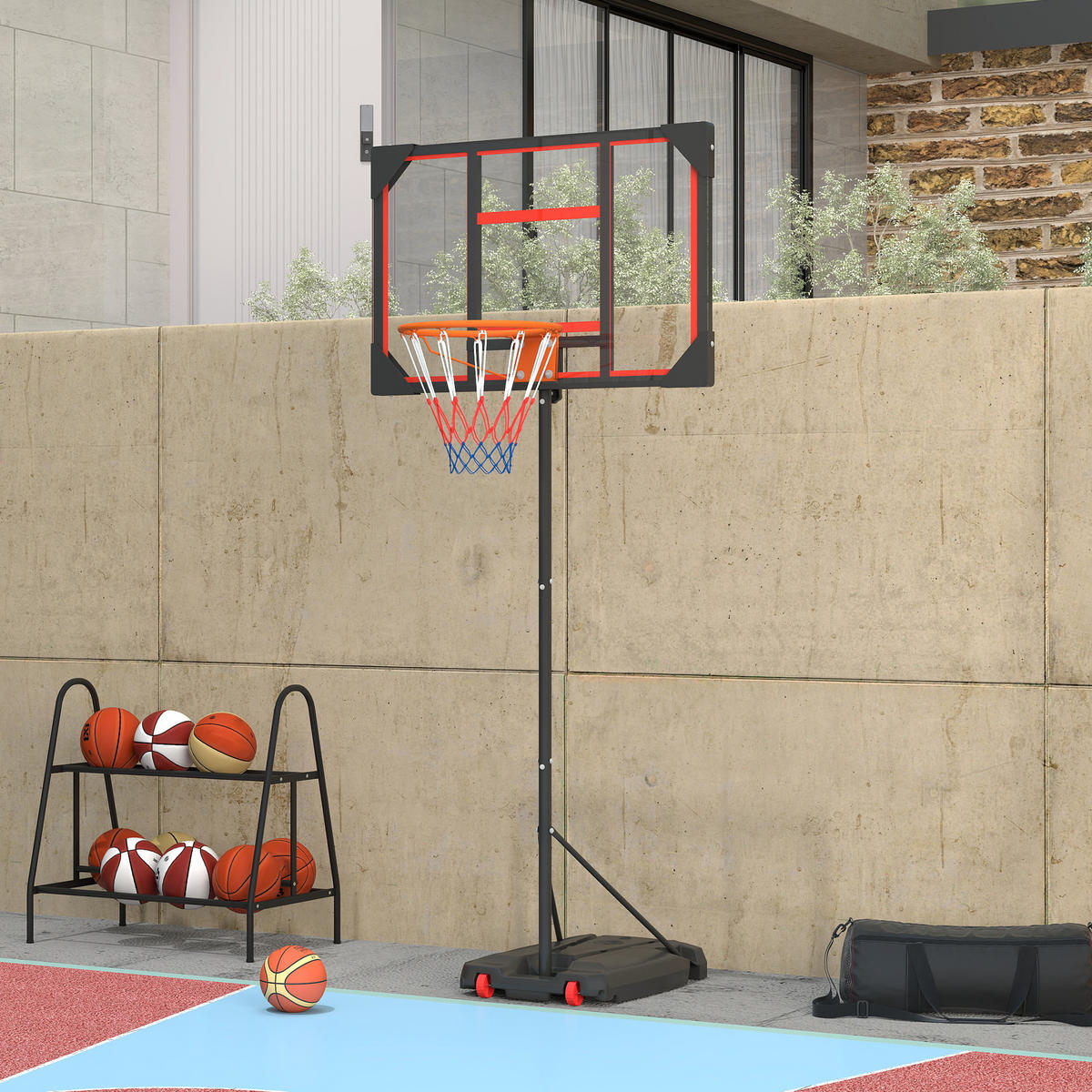 BASKETBALLKORB FÜR KINDER, Rot, Kunststoff, Stahl - Rot, Kunststoff (53/82cm) - AIYAPLAY