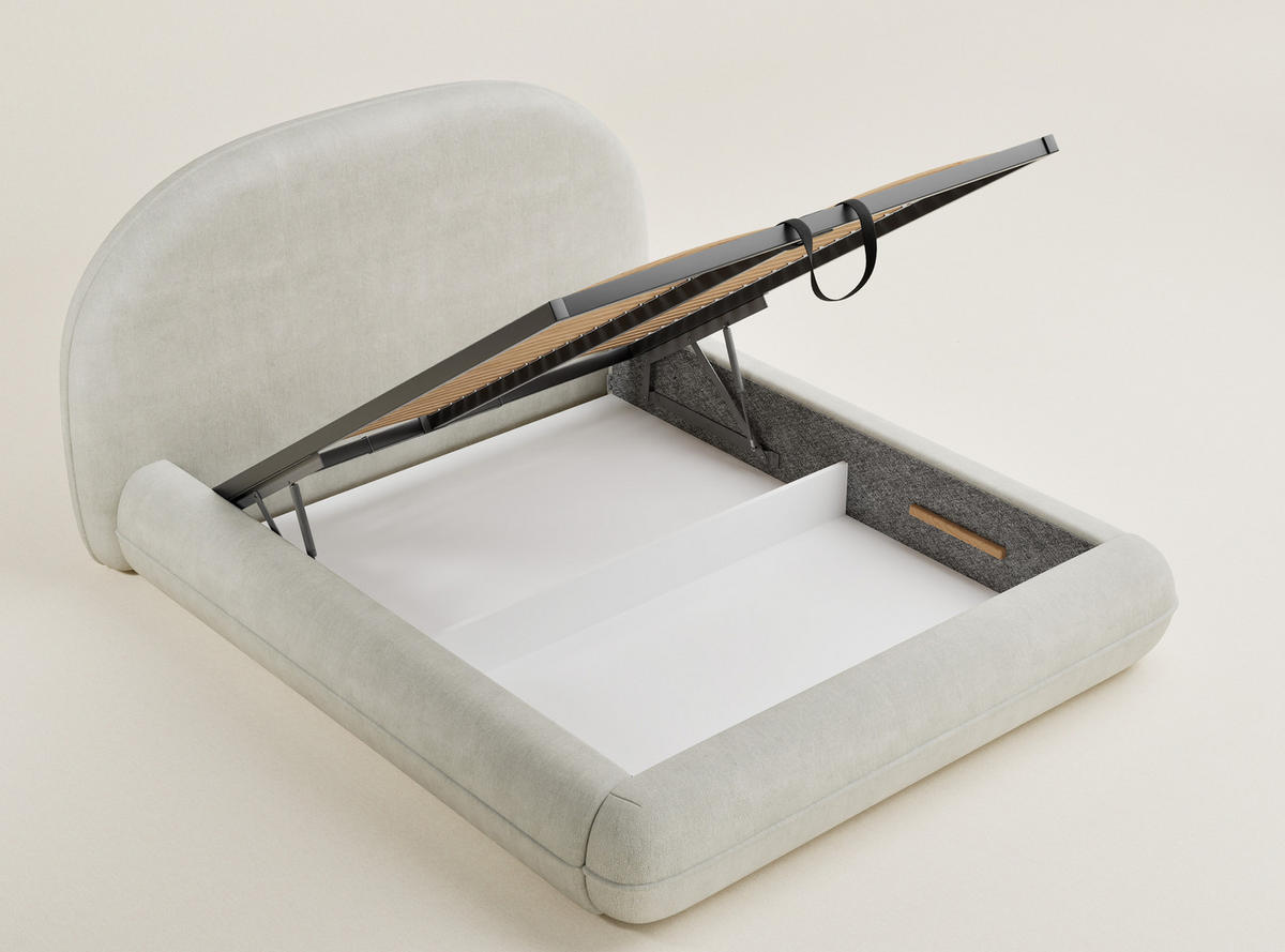 POLSTERBETT Koji Creme 160/200 cm im Chenille-Stoff - Creme/Schwarz, Holz/Holzwerkstoff (160/200cm) - Maison de Reve